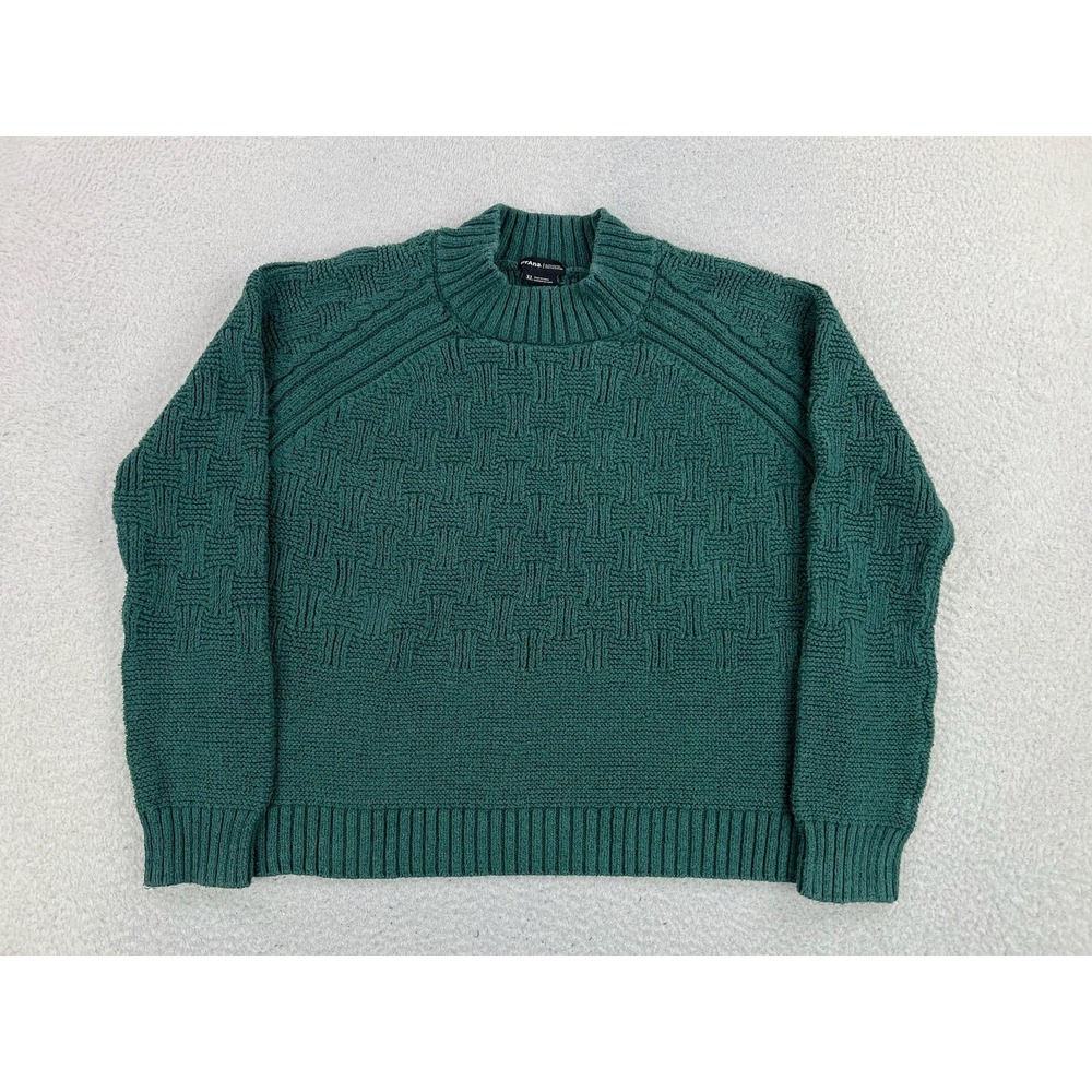 PrAna Sweater Womens XL Green Sky Meadow Textured Chunky Knit Crewneck Raglan